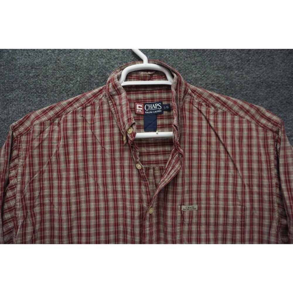 Vintage Chaps Ralph Lauren Oxford Shirt Mens Large Red Plaid Long Sleeve